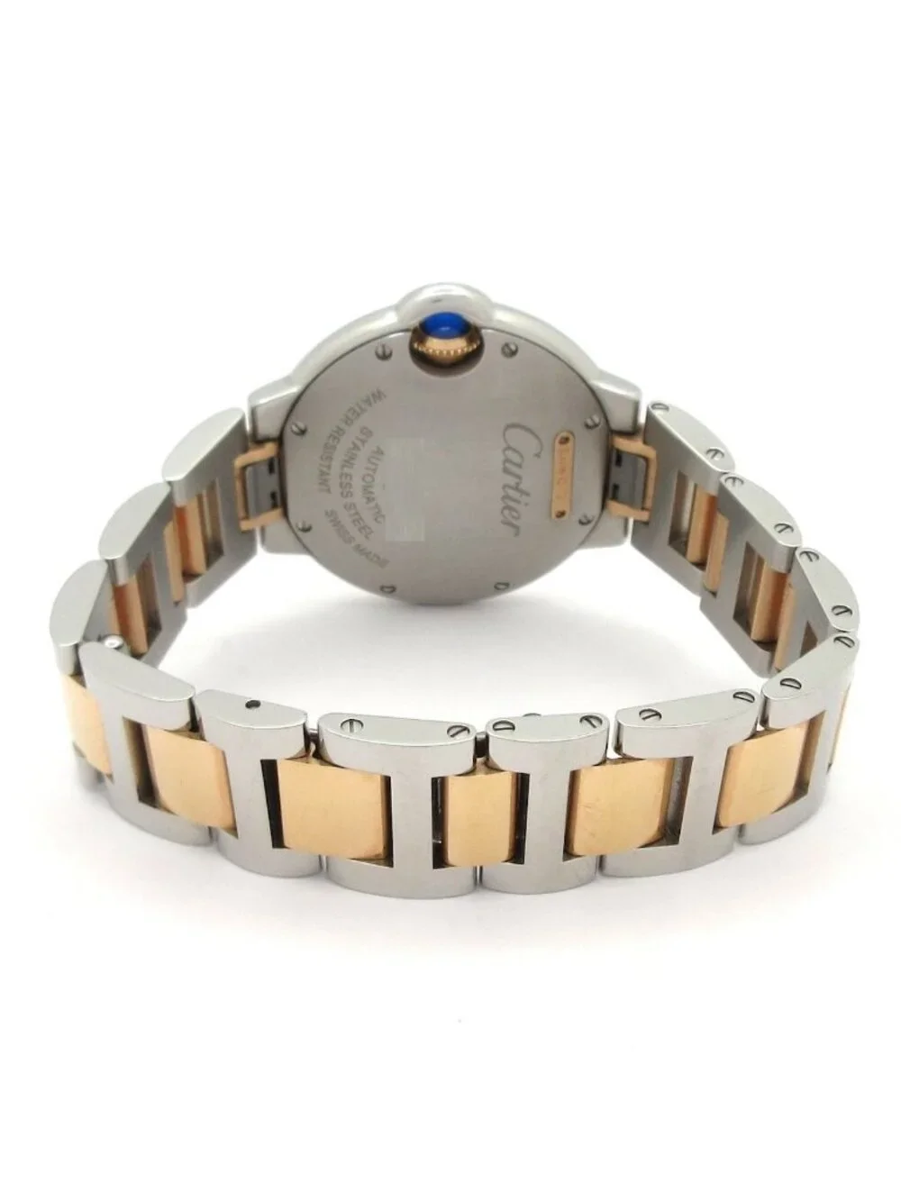 Cartier Watch Baron Blue de SS 18k Pink Diamond Index Required OH Silver